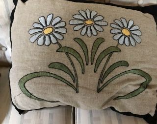 Antique Arts & Crafts Embroidered Mission Linen Fabric Pillow Stickley Era