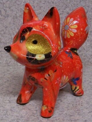 Coin Piggy Bank Ceramic Savings Animal Wild Fox Multicolor Orange Base