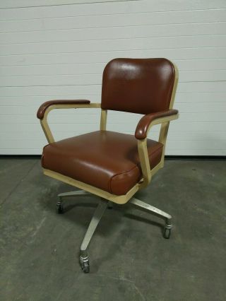 Vintage 1950s / 60s Industrial Cole Steel Office Tanker Swivel Rolling Arm Chair