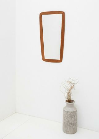 1960s Danish Modern Vintage Solid Teak Tapered Wall Mirror Mid Century