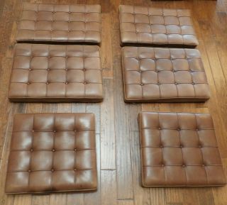 Knoll Mies Van Der Rohe Barcelona Brown Leather Chair & Ottoman 3 Pc Cushion Set