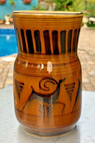Vintage Mid Century Modern Lapid Israel Pottery Vase Glazed And Numbered 4 1/2h