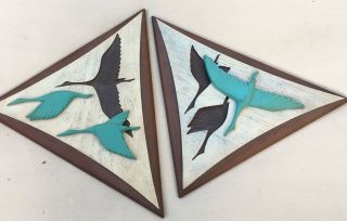 Pair Mid Century Modern Burwood Triangular Flying Geese Wall Hanging Plaques