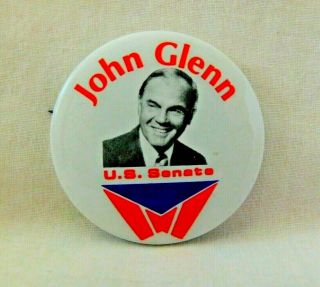 Authentic 1974 John Glenn U.  S.  Senate Campaign Pinback Pin Button With Union Bug