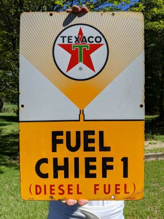 Large Vintage 1962 Texaco Fuel Chief 1 Porcelain Enamel Fuel Pump Gasoline Oil