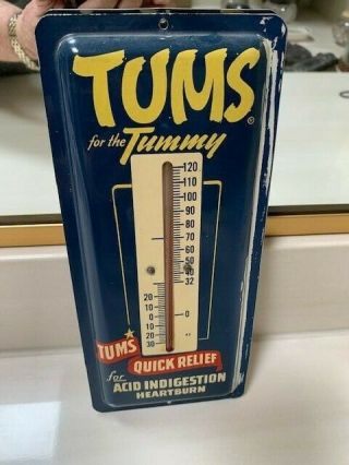VINTAGE TUMS FOR THE TUMMY METAL THERMOMETER ADVERTISING PIECE 2