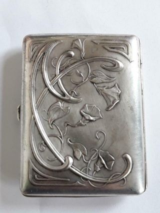 Antique Art Nouveau Jugendstil Silvered Cigarette Case Pocket Box Wmf Style