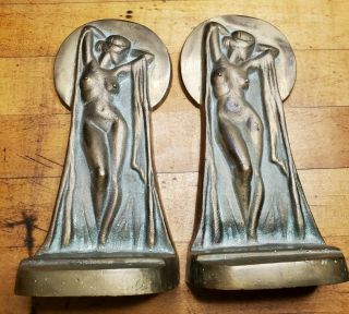 Art Deco Vintage Nude Woman Silhouette Brass Or Bronze Bookends