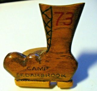 1973 Camp Cedarbrook Handmade Wooden Neckerchief Slide California Boot Shaped