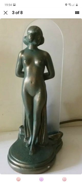Art Deco Stunning Nude Lady Figure & Glass Shade Lamp.  Perfect.
