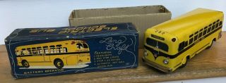 Vintage Lang Craft Tin Battery Operated Japan Yellow School Bus Box