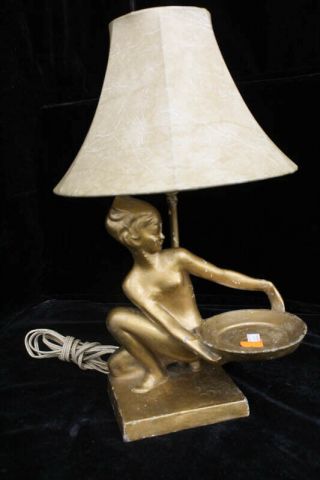 Vintage Art Deco Lady Holding Tray Lamp