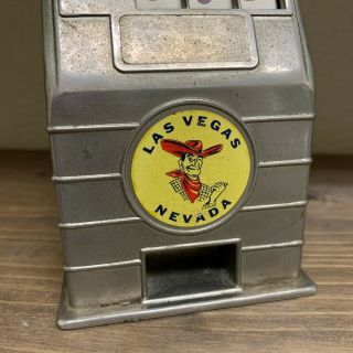 Vintage Metal Las Vegas Nevada JACKPOT Dime SLOT MACHINE Bank Cowboy Edition 2