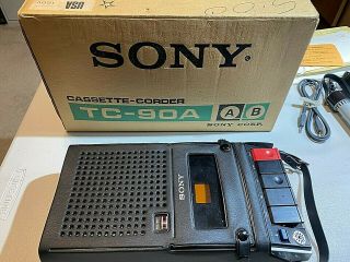 Vintage Sony Tc - 90a Tape Recorder Cassette Player/recorder With Accessories,  Box