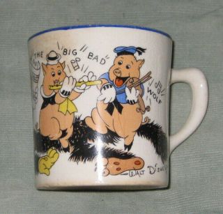 Vintage 1940 Era Walt Disney Three Little Pigs Patriot China Co.  Mug