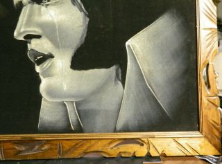 Vintage Large Framed Weeping Elvis Presley Painting On Black Velvet 70 