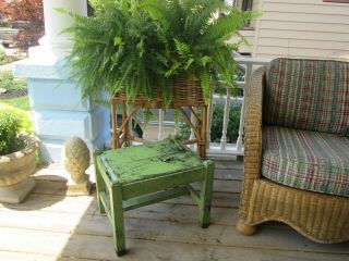 Art & Craft Mission Oak Footstool Bench Chair Old Green Paint 1910