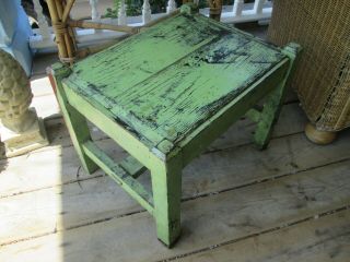 ART & CRAFT MISSION OAK FOOTSTOOL BENCH CHAIR OLD GREEN PAINT 1910 2