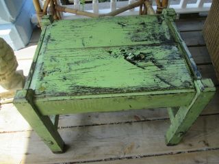 ART & CRAFT MISSION OAK FOOTSTOOL BENCH CHAIR OLD GREEN PAINT 1910 3