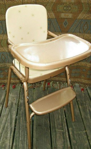 Vintage Mid Century Modern Cosco High Chair Starburst Patterned Vinyl