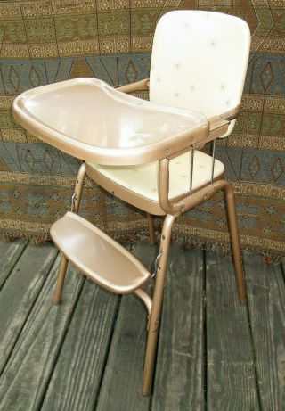 Vintage Mid Century Modern COSCO High Chair Starburst Patterned Vinyl 3