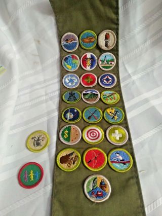 Vintage Bsa Boy Scout Sash With 24 Different Merit Badges.