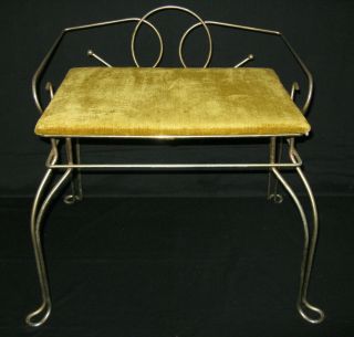 Vintage Metal Pearl Wick Mid Century Modern Vanity Seat Stool Bench Chair