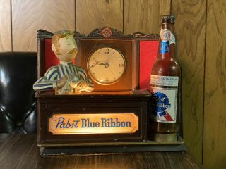 Rare Vintage Pbr Pabst Blue Ribbon Beer Bartender Metal Bar Light Up Clock Sign
