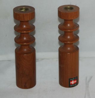 Pr.  Mid Century Danish Modern Wood Candlesticks Candle Holders Denmark
