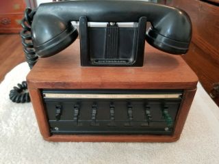 Mid - Century Vintage Dictaphone Wood Base Office Desk Telephone