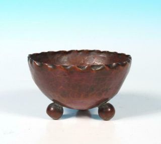 Tiffany Studios Signed L.  C.  T.  Arts Crafts Hammered Copper Trinket Dish Ftd Bowl