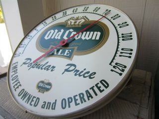 Vintage Old Crown Lazy Aged Ale Beer Metal Thermometer 12 " Round Wall Sign