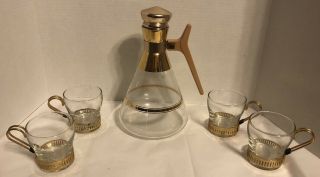 Mid Century Modern Vintage Atomic Coffee Pot And Cups 22 Kt Carafe 11 " High