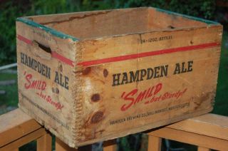 Vintage Wood Advertising Beer Crate Box Hampden Brewing Co Ale Willimansett Ma