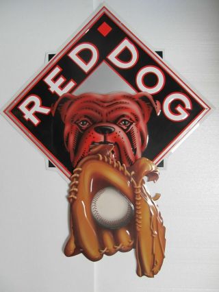 Vintage Red Dog Beer Metal Baseball Advertising Sign 40” X 30.  5” Man Cave Bar