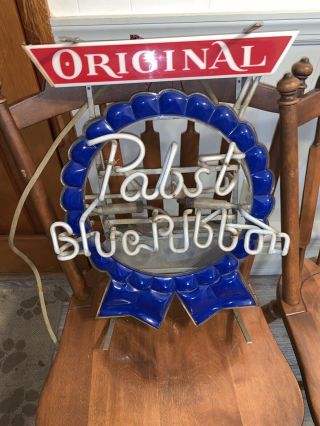 Vintage Pabst Blue Ribbon Lighted Neon Sign.  Beer Bar.  Union Made.