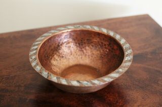 Antique Hugh Wallis Copper & Pewter Round Bowl - Arts & Crafts