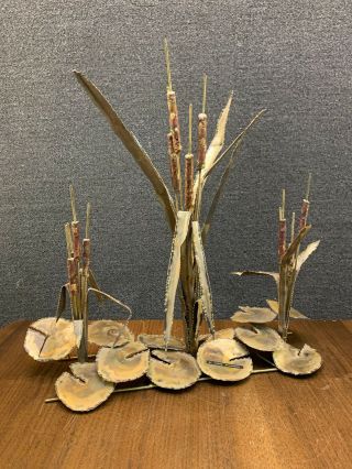 Mid Century Brutalist Hand Made Frank Kawamoto Cattails & Lily Pads Sculpture
