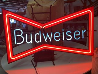 Anheuser Budweiser Beer Bow Tie Neon Bar Advertising Sign Rare 1989
