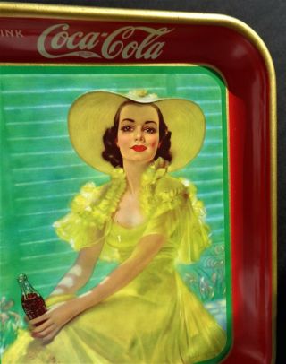 Perfect Art Deco Vintage Coca - Cola Tray 1938.  " Girl At Shade " Bradshaw Crandell.