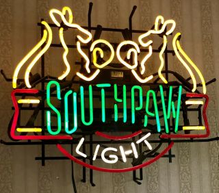 Large Vtg 24”x28” Southpaw Light Miller Brewing Beer Neon Sign Bar Advertisement