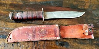 Vintage Ka - Bar Usmc Fighting Knife Made In Olean,  Ny