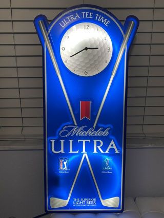 Michelob Ultra Tee Time Golf Rare Electronic Clock Sign Man Cave Beer