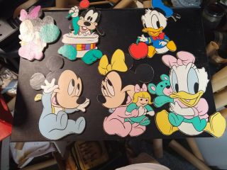 6 Vtg Disney Baby Mickey,  Minnie,  Donald Duck,  Daisy & Goofy Nursery Wall Hanging