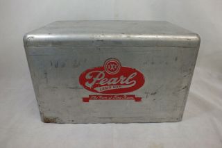 Vtg Pearl Lager Beer Aluminum Ice Chest Cooler Embossed Outdoor Camping Equip