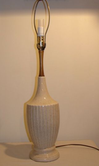 Vintage Mid Century Danish Modern Ceramic Teak Table Lamp