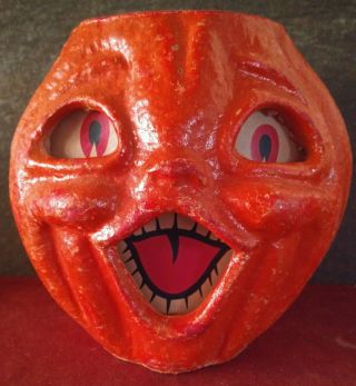 Vintage Halloween Large Paper Mache Pumpkin Jack O Lantern Choir Boy 7 - 1/2 "