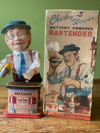 Vintage Charlie Weaver Bartender Battery Operated Toy W/box Bar Cocktail