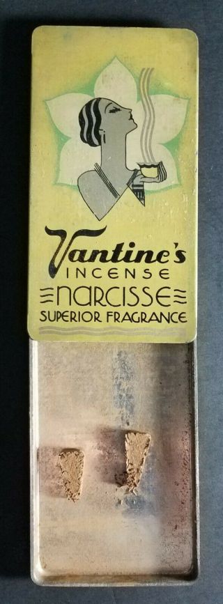 Antique Art Deco Egyptian Revival Vantines Celadon Flapper Incense Burner w/Tin 2