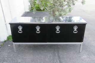 Hollywood Regency Painted Black Sideboard Buffet Server Console 1322